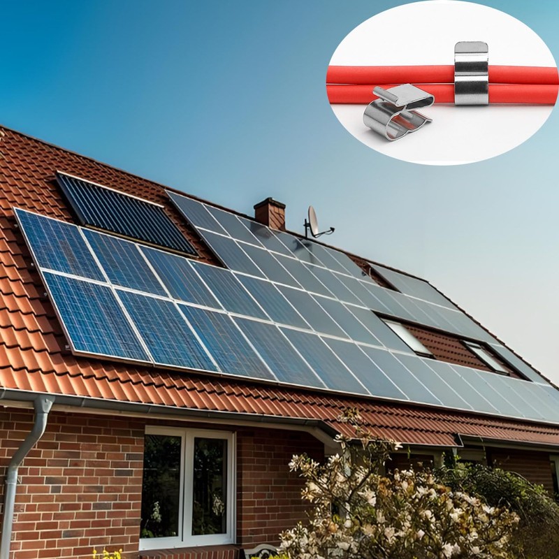 Shengsenfu Solar PV Cable Clamps, 50 Pcs Stainless Steel Metal