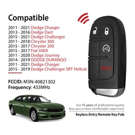 2 Keylessbest Replacement for 2018 2019 2020 2021 Dodge Charger Dart Chrysler 200 300 Fiat 500X Key Fob Remote Control M3N-40821302 4 Buttons 433MHz