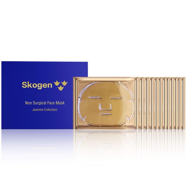 Skogen Premium Non Surgical Face Mask Jasmine Collection Anti-Aging Facial Care for Fines Lines & Wrinkles (12 Packs)