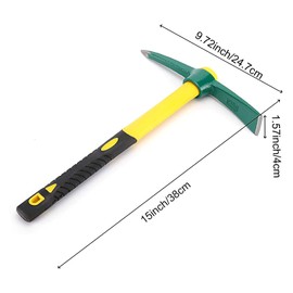 ZOENHOU 15-Inch Solid Pick Mattock, Forged Garden Pick, Weeding Mattock Hoe Agriculture Hand Tools with Heavy-Duty Fiberglass Handle for Weeding Cultivating Camping or Prospecting