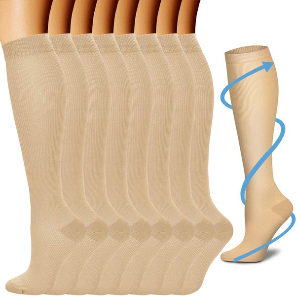 Calcetines de Compresión para Mujeres y Hombres, 8 Pares Rodilla