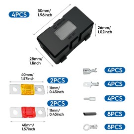 Irenwarl 4-Piece Midi Fuse Holder Set, Car Fuse Holder, with 40A, 50A Mega Fuse, Terminal, Shrink Tube, Spring Inserts, Sleeves Mega Fuse Holder, for Cars, Boats, Trucks, Vehicles