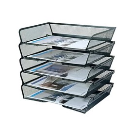 Organizador de escritorio de malla metálica de 5 niveles, bandejas apilables para suministros de oficina, sistema de almacenamiento de archivos negro 