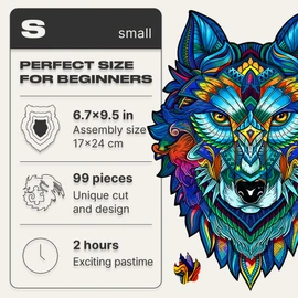 UNIDRAGON Wooden Puzzles for Adults Unique Jigsaw Puzzles - Small Majestic Wolf Small 6.7" х9.5 99 PCS Deko with Cut 0.03 mm Wood Accuracy Animal