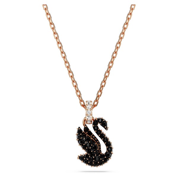 Swarovski Iconic Swan Pendant Small Black Rose Gold Plated Alloy, Fabric