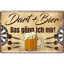 WOGEKA ART Retro Tin Sign Dart und Bier das gönn ich Mir Funny Saying as Gift Idea for Birthday Christmas Decoration 20 x 30 cm Vintage Design Metal 44