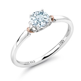 Gem Stone King 925 Sterling Silver and 10K Rose Gold 5MM Round Gemstone Birthstone Solitaire Engagement Ring | Wedding Anniversary Promise Ring For Women | Available In Size 5, 6, 7, 8, 9