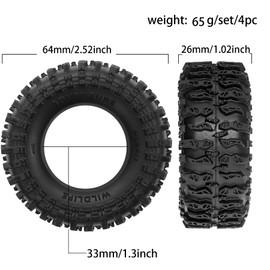 1.3"Crawler Tires 64 * 26mm for SCX24 TRX4M AX24 FCX24 FCX18 1/18 1/24 Micro Crawler (Tires)