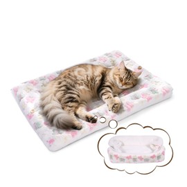 MORA PETS Dog Bed Medium Washable Pet Mattress Cute Dog Crate Mat Reversible & Fluffy Bedding 2-in-1 Pad & Nest Warm Sleeping Cushion - M 69x52cm，White