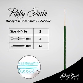 Silver Brush Series 2522S Ruby Satin Monogram Liner Brush with Short Handle, Stiff Synthetic Filaments, Hunter Green, Size 2/0
