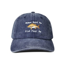 Hepandy Women Want Me Fish Fear Me Gorras de béisbol bordadas, Women Want Me Fish Fear Me - Azul marino, One Size