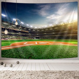 Sports Field Tapestry Wall Hanging Art, Professional Baseball Grand Arena in The Sunlight, Wall Blanket Beach Towels Home Decor Polyester Fabric for Bedroom Living Room Dorm,60X40 Inches