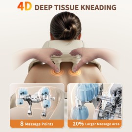 iRest 4D Cordless Neck and Shoulder Massager with Heat, Electric Deep Tissue Kneading Neck and Back Massage, Rechargeable Gift for Dad Mom Friend, Beige