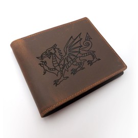 Welsh Dragon Mens Leather Wallet, Free Engraved Personalization, Full Grain Italian Leather Bi-fold Wallet