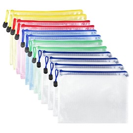 Pack of 12 A4 Document Wallets, Waterproof Document Bag for Files, Papers, Receipts, Cosmetics, Cosmetics, Office Supplies, Homework
