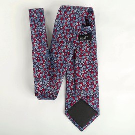 Alizeal Mens 3.15inches Exquisite Floral Tie with Small Flower Printed Pocket Square, Red+Blue