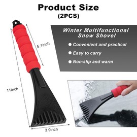 Gasedin 2 PCS Ice Scraper for Car Windshield, Scratch Free Windshield Snow Scraper Ice Removal Tool with Foam Handle, Universal Window Ice Scraper Frost Cleaning Tool for Car SUV Truck (Red)