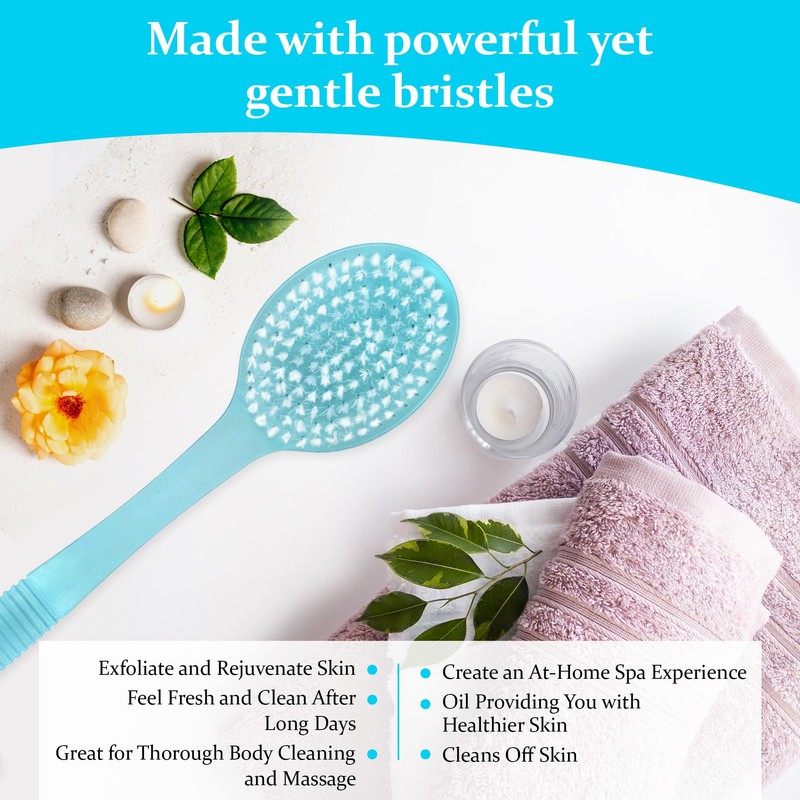 DecorRack Bath Brush with Bristles, Long Handle for Exfoliating Back,