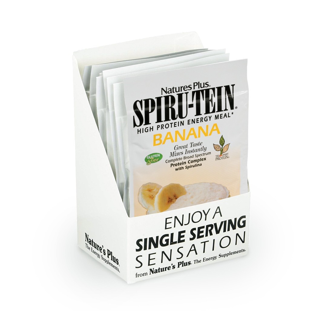 NaturesPlus SPIRU-TEIN Shake - Banana Flavor - 8 Packets, Spirulina Protein Powder - Plant Based Meal Replacement, Vitamins & Minerals For Energy - Vegetarian, Gluten-Free - 8 Servings