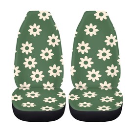 FUIBENG Green Groovy Flower Auto Seat Cover Set 2 Pack,Hippie Floral Car Front Seat Cushion Elastic Breathable Seats Cushion Pad for Women Lady Universal Fit Automotive Seats Covers Accessory