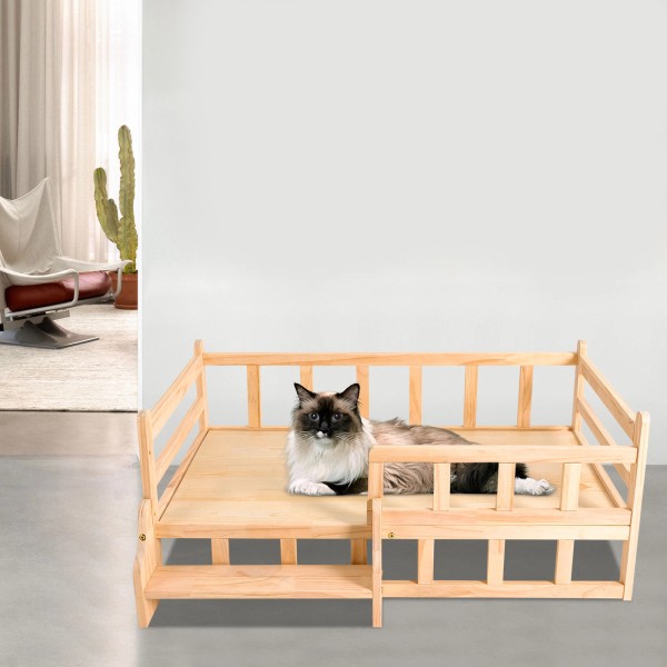 Unbranded Large Solid Wood Pet Bed Elevated Fence Frame Rounded