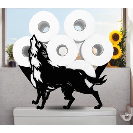 Wolf Animal Paper Holders,Black Metal Toilet Tissue Holder,Decorative Metal Paper Holder,Cute Toilet Paper Storage for Bathrooms,FreeStanding Metal Toilet Paper Organizer Hold Extra 8 Rolls