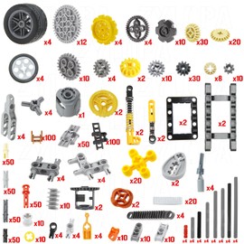 Zylopa 854pcs Technic-Parts-Gears Set Axles-Pins-Bricks-Connector Gearbox-Universal-Joints-Chain-Tracks Shock-Absorber-Car-Wheels-Tires-Steering Shaft