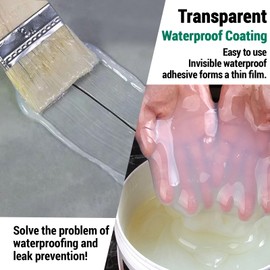 5Kg/202Fl.oz Transparent Waterproof Coating Invisible Waterproof Agent Set with Indoor&Outdoor Insulating Sealant with Wooden Brush Putty Knife Cut Resistant Work Gloves Paint Roller(6L/1.58Gal)