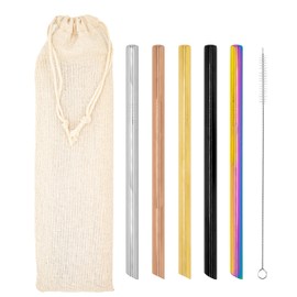 Granny's Kitchen Set of 5 Stainless Steel Straws - Reusable Metal Straws with Carry Bag and 1 Brush - Ideal for Smoothies and Drinks - Multicoloured
