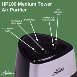 Hunter Fan Company HP100WHS Air Purifier, Small Tower, White & Silver