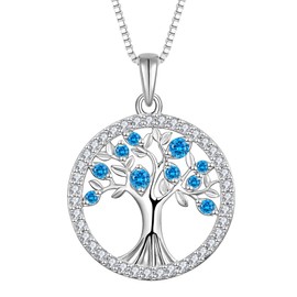 STARCHENIE Tree of Life Necklace 925 Sterling Silver Pendant for Women Family Tree Necklaces Aquamarine March Birthstone Jewelry for Her Wife Mom Grandma