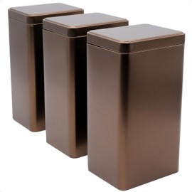 Dosenritter 6 x Square Tea Canisters / Storage Containers with Extra Aroma Protection Inner Lid, Anthracite Brown, Aromatic Proof Metal for 150 g Earl Grey 10.5 x 8 x 8 cm (H x W x D) Also Ideal for