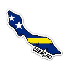 Squiddy Curacao Map with Flag - Vinyl Sticker for Car, Laptop, Notebook - 5"