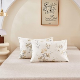 ECOCOTT 2 Pack Pillowcase Standard Size with Vintage Wash Painting Floral Pillow Cases Set, 100% Cotton Standard Pillow Covers Envelope Closure (Standard, 20"x26")