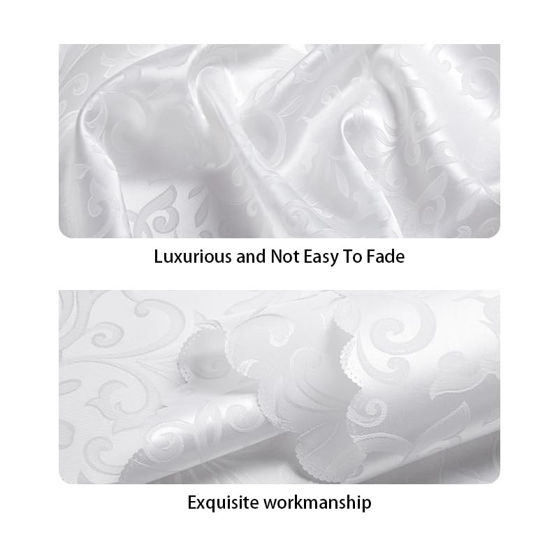 HommxJF Wave Scroll Damask Jacquard Rectangle White Tablecloth 60"x102"，Wipeable Table