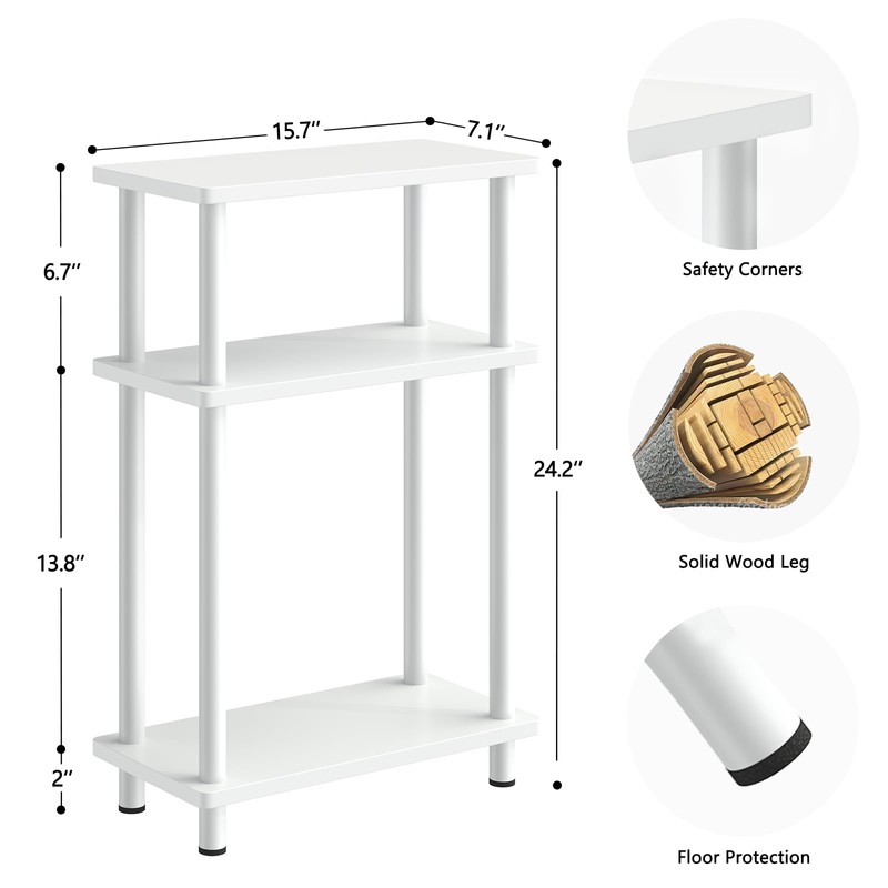 Apicizon Small Narrow Side Table, 3-Tier Skinny End Table with