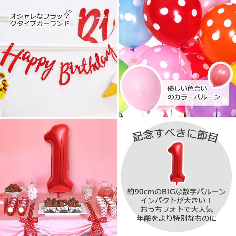 Lausatek バルーン 誕生日 1歳 風船セット HAPPY BIRTHDAY バースデー ガーランド バースデー