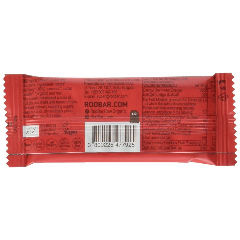 Roobar Barretta Cruda Bio Goji, 30 g