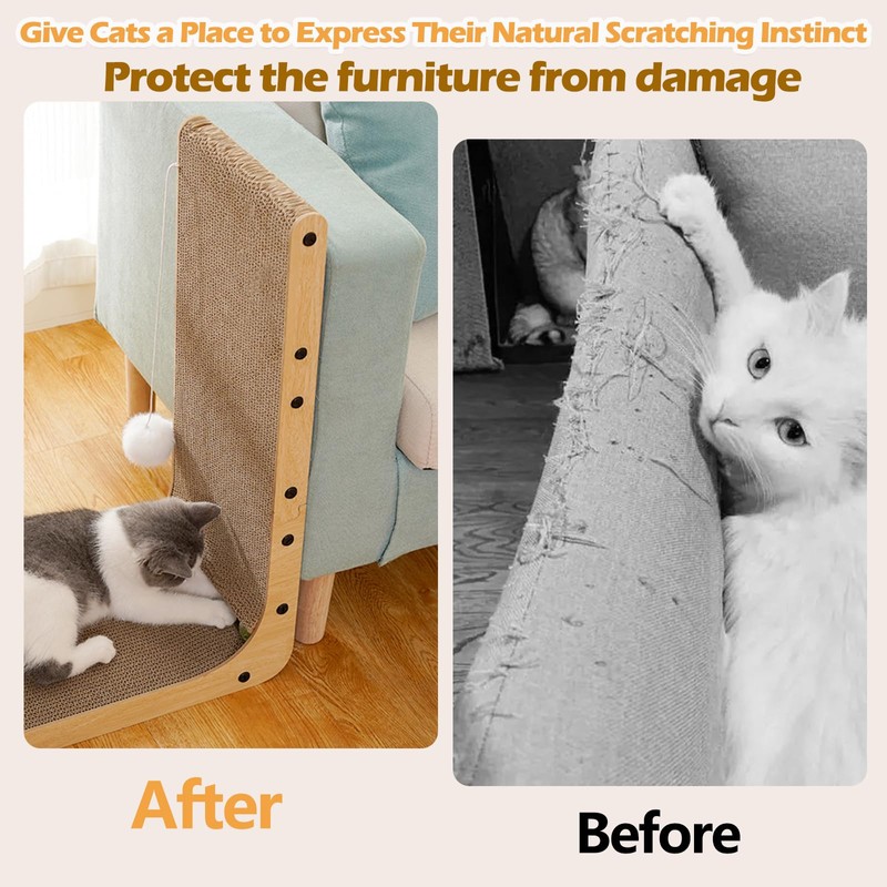 L-Shaped Cardboard Cat Scratcher 2-Pack 23.6 Inch Board with Ball