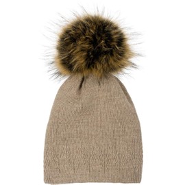 styleBREAKER 04024181 Unisex Warm Plain Knitted Bobble Hat with Prong Pattern, Removable Faux Fur Bobble Winter Hat, taupe