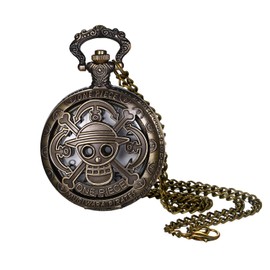 JewelryWe Pocket Watch Men Women Vintage: Retro Analogue Quartz Chain Watch Neck Watch with Necklace Chain Pocket Watch Bronze Unisex Gift, Bronze-One Piece Anime #4