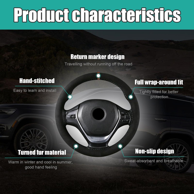 Dickno Car Steering Wheel Cover, Anti-Slip Auto Stitch on Wrap