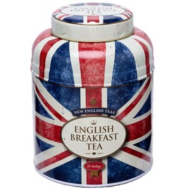 New English Teas Union Jack Round Tea Caddy With 80 English Breakfast Teabags