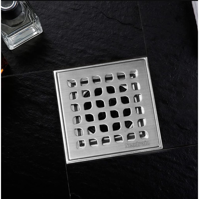 Neodrain 4 in Square Shower Drain Brushed 304 Stainless Steel