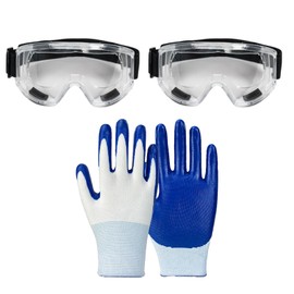 VZU 2PCS Safety Goggles, Protective Goggles, Safety Glasses over Glasses, Eye Protection Glasses, Clear Safety Glasses with a Pair of Blue Rubber Gloves for DIY, Chemistry, Lab, Welding, Science