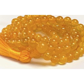Awaken Your Kundalini Crystals Mala Beads Necklace Reiki Healing Stones Blessed & Energized Handmade 108 Buddhist Prayer Beads - Comes w/Velvet Pouch (Yellow Agate or Onyx, 8 mm)