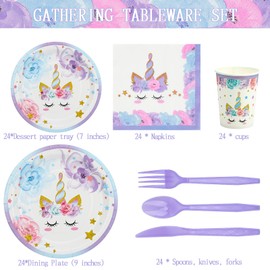 168Pcs Unicorn Birthday Party Decorations, Unicorn Party Supplies, Unicorn Plates and Napkin Tableware Set for Baby Shower, Birthday, Graduation, Bridal Shower, Holiday Party
