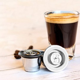 i Cafilas Nespresso Capsules Stainless Steel Compatible with Nespresso Capsules 2 Cups + 1 Plastic Spoon + 1 Brush