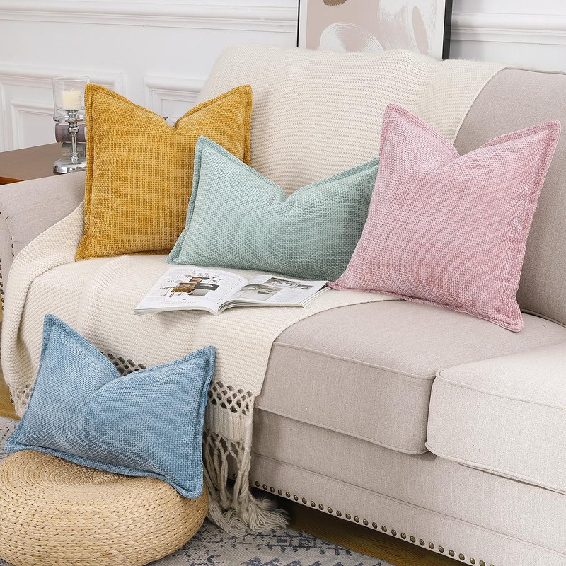 Madizz Patterned Chenille Plush Cushion Cover Set of 2 Soft