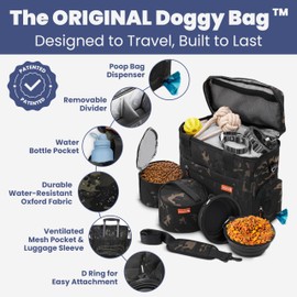 The Original Doggy Bag™ - Complete Dog Travel Bag for Supplies with 2 BPA-Free Travel Dog Bowls & 2 Pet Food Containers - Traveling Kit for Road Trips, Camping, Weekend Away or Doggy Gift - Camo